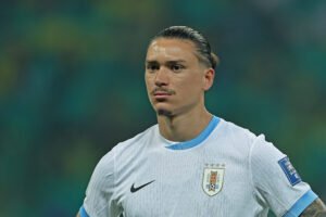 19th November 2024: Salvador, Brazil; Darwin Nunez of Uruguay during national anthem prior the match between Brazil and